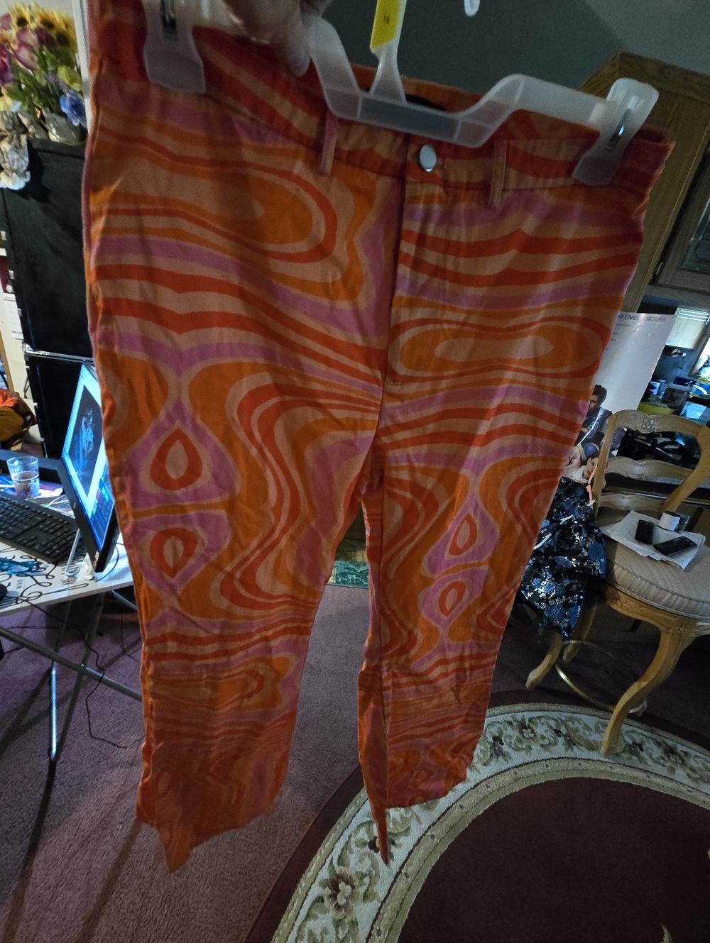 Men's Orange & Pink Patterned Casual Pants